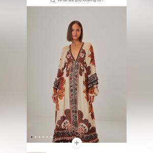 FARM Rio Cream and Orange Long Sleeve Dress